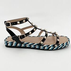VALENTINO GARAVANI Rockstud Caged Leather Sandals EU 38 US 8 Blue Black Flats